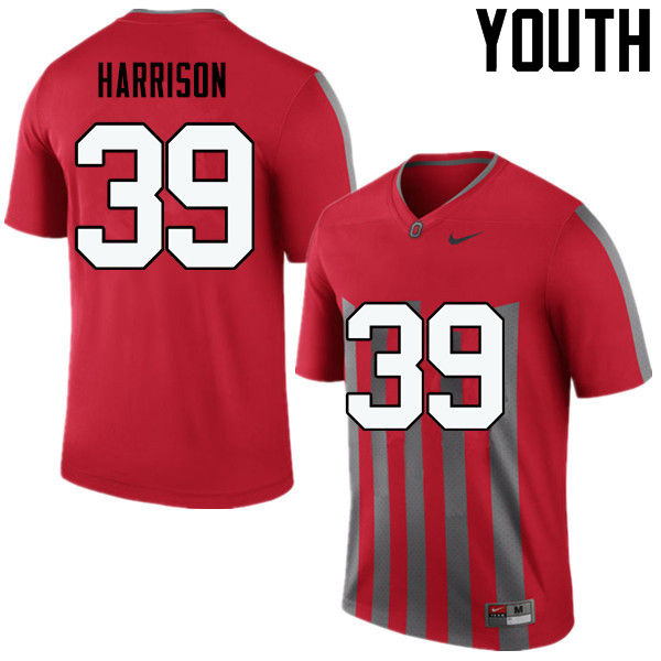 Youth Ohio State Buckeyes #39 Malik Harrison College Football Jerseys Game-Throwback